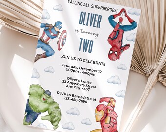 Avengers Birthday Invitation, Editable Canva Template (Digital Download)