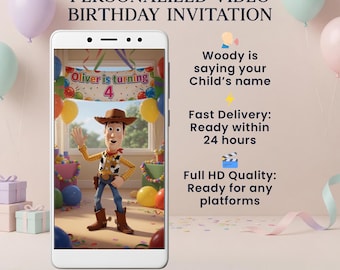 Personalized Woody Birthday Video Invitation, Toy Story Party Invite (Digital)