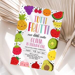 Gepersonaliseerde Tutti Frutti-verjaardagsuitnodiging | Afdrukbare Tutti Frutti-feestuitnodiging | Eenvoudig afdrukken en delen | Snelle levering