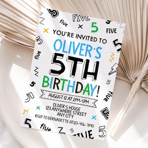 Invitation personnalisée pour 5ème anniversaire de garçon | Invitation fête cinquième garçon imprimable | Facile à imprimer et à partager | Livraison rapide