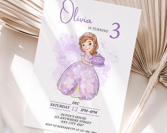 Sofia the First Birthday Invitation, Editable Canva Template (Digital Download)
