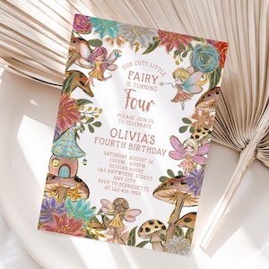Invitation personnalisée d'anniversaire de fée | Quatrième invitation de fête de fée imprimable | Facile à imprimer et à partager | Livraison rapide