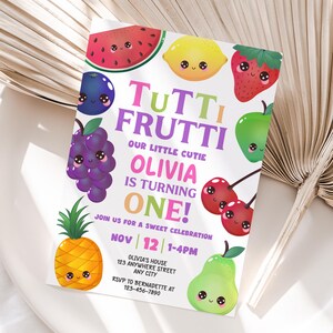 Gepersonaliseerde Tutti Frutti-verjaardagsuitnodiging | Afdrukbare Tutti Frutti-feestuitnodiging | Eenvoudig afdrukken en delen | Snelle levering