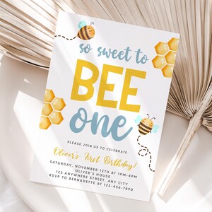Invitation personnalisée d'anniversaire d'abeille | Invitation première partie imprimable abeille | Facile à imprimer et à partager | Livraison rapide