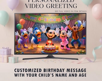 Mickey Birthday Video Greeting MP4 | Personalized Kids Birthday Video | Custom Name & Age | 24 Hour Delivery | Play on TV, Phone, Tablet
