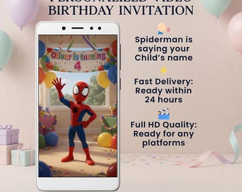 Personalized Spiderman Video Invitation, Spiderman Party Invite (Digital)