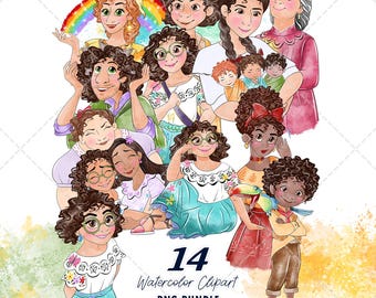Encanto Clipart PNG Bundle, Watercolor Hand Drawn Illustrations, Digital Download
