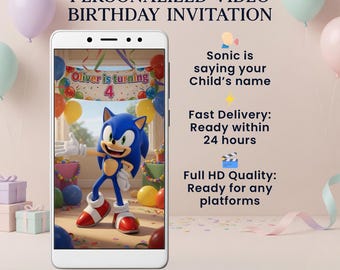 Personalized Sonic Birthday Video Invite, Sonic the Hedgehog Party Invitation (Digital)