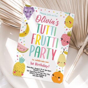 Gepersonaliseerde Tutti Frutti-verjaardagsuitnodiging | Afdrukbare Tutti Frutti-feestuitnodiging | Eenvoudig afdrukken en delen | Snelle levering