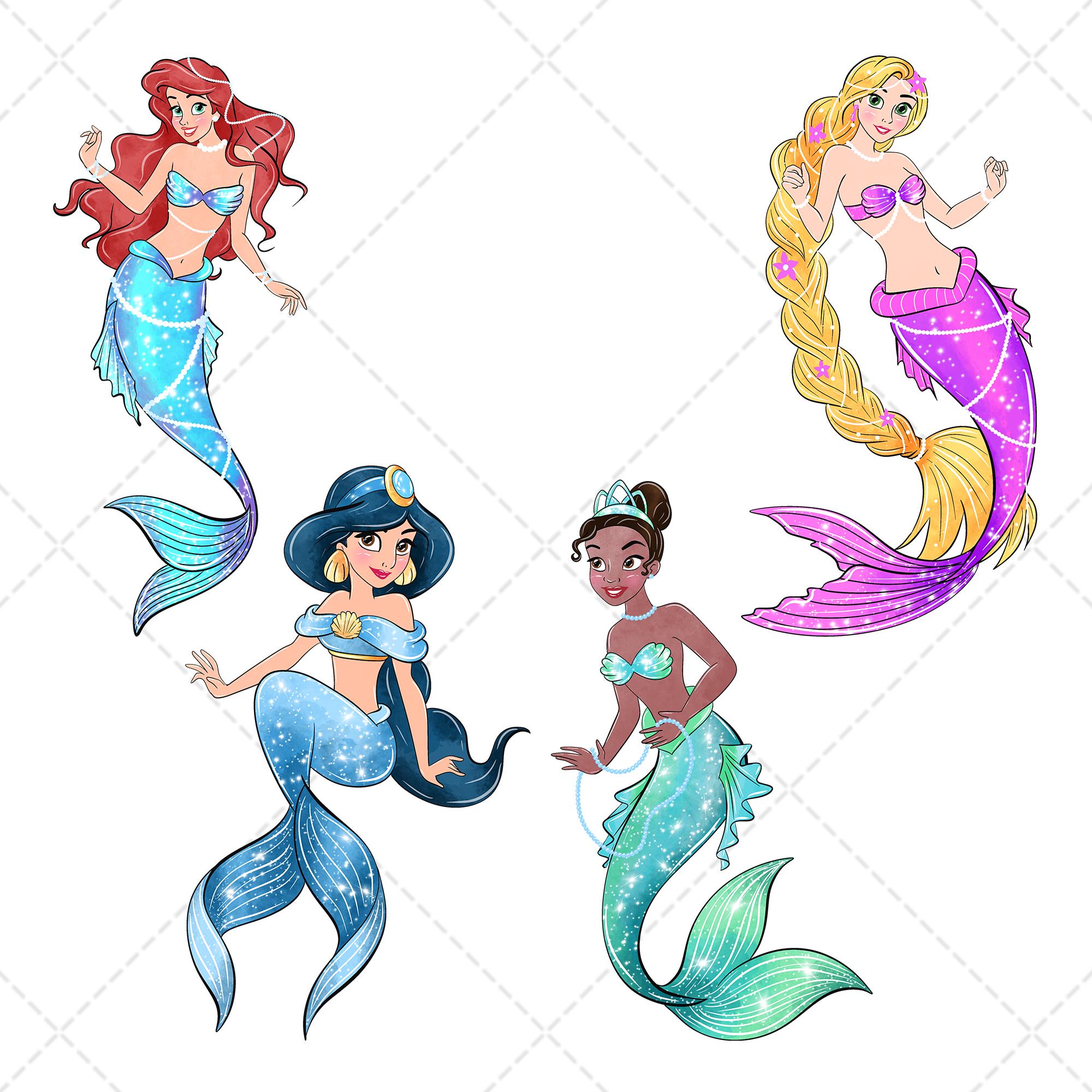 Mermaid Princess Clipart PNG Bundle, Watercolor Hand Drawn ...
