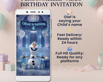 Personalized Olaf Birthday Video Invite, Frozen Party Invitation (Digital)