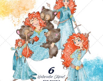 Brave Clipart PNG Bundle, Watercolor Hand Drawn Illustrations, Digital Download
