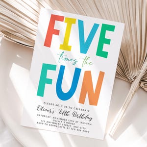 Invitation personnalisée pour 5ème anniversaire de garçon | Invitation de fête imprimable colorée cinq fois plus amusante | Facile à imprimer et à partager | Livraison rapide
