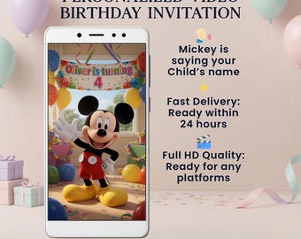 Personalized Mickey Birthday Video Invitation, Mickey Mouse Party Invite (Digital)