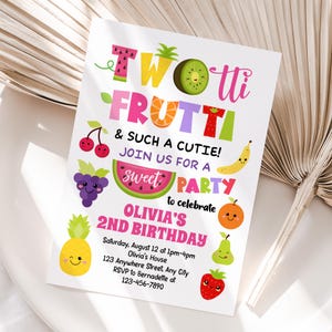 Personalisierte Einladungskarte zum 2 Druckbare Zwei-tti Frutti Geburtstagsparty einladen | Einfach zu drucken oder online zu teilen | Schnelle Lieferung