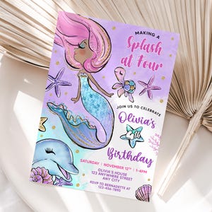 Invitation personnalisée d'anniversaire de sirène | Quatrième invitation de fête d'anniversaire de sirène imprimable | Facile à imprimer ou à partager en ligne