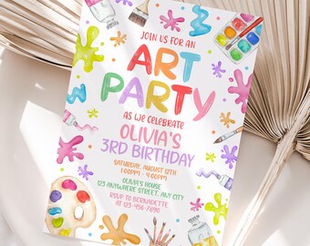 Art Birthday Invitation – Personalized Kids Party Invite – 5x7 or 4x6 JPG/PDF Digital Download
