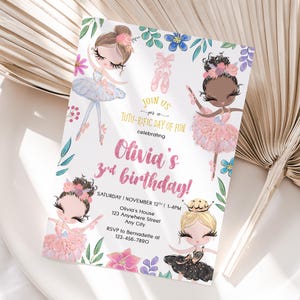 Gepersonaliseerde ballerinaverjaardagsuitnodiging | Afdrukbare uitnodiging voor ballerinafeest voor ELKE LEEFTIJD | Gemakkelijk af te drukken of online te delen | Snelle levering