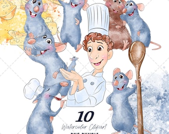 Ratatouille Clipart PNG Bundle, Watercolor Hand Drawn Illustrations, Digital Download