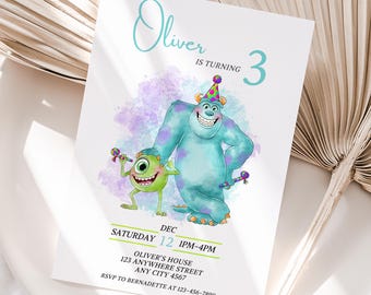 Monster Inc Birthday Invitation, Editable Canva Template (Digital Download)