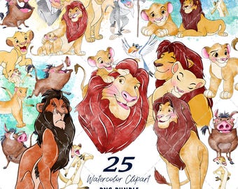 Lion King Clipart PNG Bundle, Watercolor Hand Drawn Illustrations, Digital Download