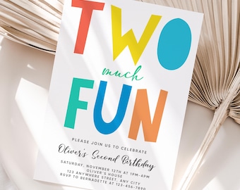 Two Much Fun Birthday Invitation – Colorful Kids Party (Digital Download)