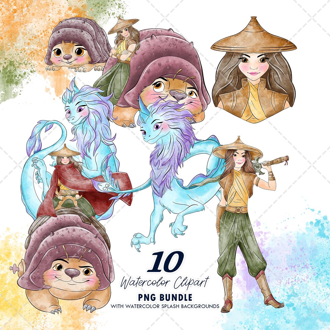 Raya Clipart PNG Bundle, Watercolor Hand Drawn Illustrations, Digital ...