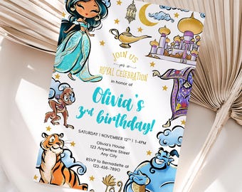 Jasmine Birthday Invitation – Personalized Kids Party Invite – 5x7 or 4x6 JPG/PDF Digital Download