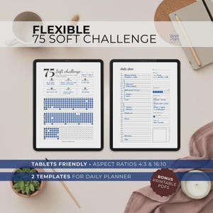 75 Soft Challenge, Daily Habit Tracker, Realistic Alternative to 75 Hard, Digital Templates Compatible with Apps for iPad and Android