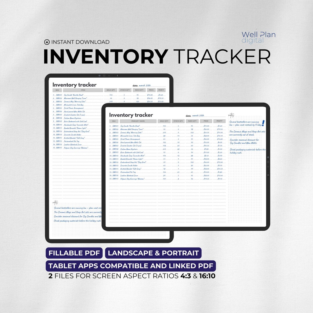 Digital Inventory Tracker, Inventory Sheet, Small Business Organizer ...