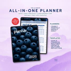 2026 Digital Planner for iPad, Android and Windows tablets | All in One Productivity Planner with Hyperlinked Daily Weekly Monthly Pages