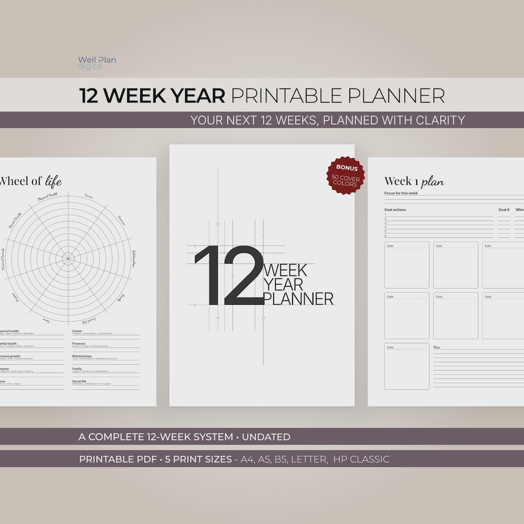 12 Week Year Planner Printable | 90 Day Goal Setting System & Quarterly ...