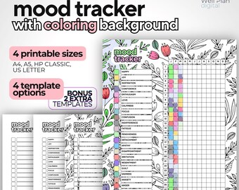 Printable Mood Tracker: Yearly Journal with Coloring Page (A4, A5, US Letter, HP Classic)