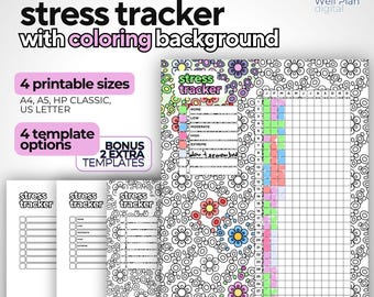 Printable Stress Tracker: Coloring Page, Yearly Log (Digital Download)