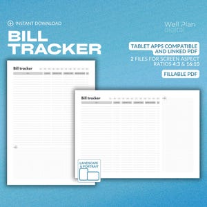 Monthly Bill Tracker, Bill Payment Checklist, Money Tracker, Spending Planner, Expense Journal, Landscape and Portrait, Digital Template PDF