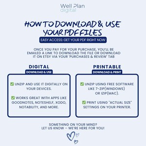 May include: A digital download guide with instructions on how to download and use PDF files. The guide includes steps for digital use on devices and printing instructions. The text is in a dark blue font on a white background.
