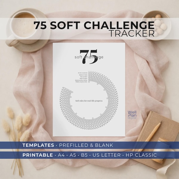 75 Soft Challenge Tracker | Habit Planer, Workout-Tagebuch (Digitaler Download)