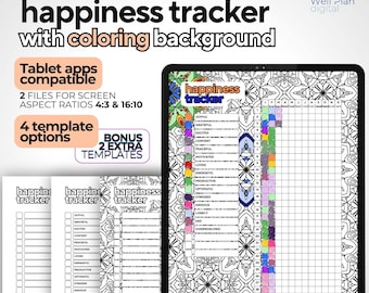 Digital Happiness Tracker: Mood Journal with Coloring Page (Digital Download)