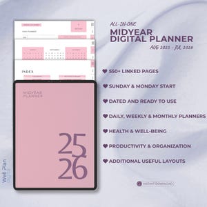 Pink Digital Planner 2025-2026: iPad Goodnotes & Notability (PDF Download)