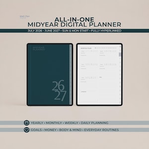 Productivity Digital Planner 2026-2027, July Start iPad Planner, Daily Weekly Monthly PDF, GoodNotes Life Organizer, Business Goal Journal
