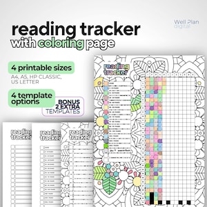 Páginas para colorear imprimibles, registro de lectura, hojas para colorear, bullet journal, registro de lectura, A4, A5, HP Classic, carta de EE. UU./insertar diario en PDF