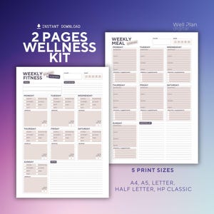 Fitness Tracker: Printable Weekly Meal & Workout Planner (A4, A5, US Letter, HP Classic)