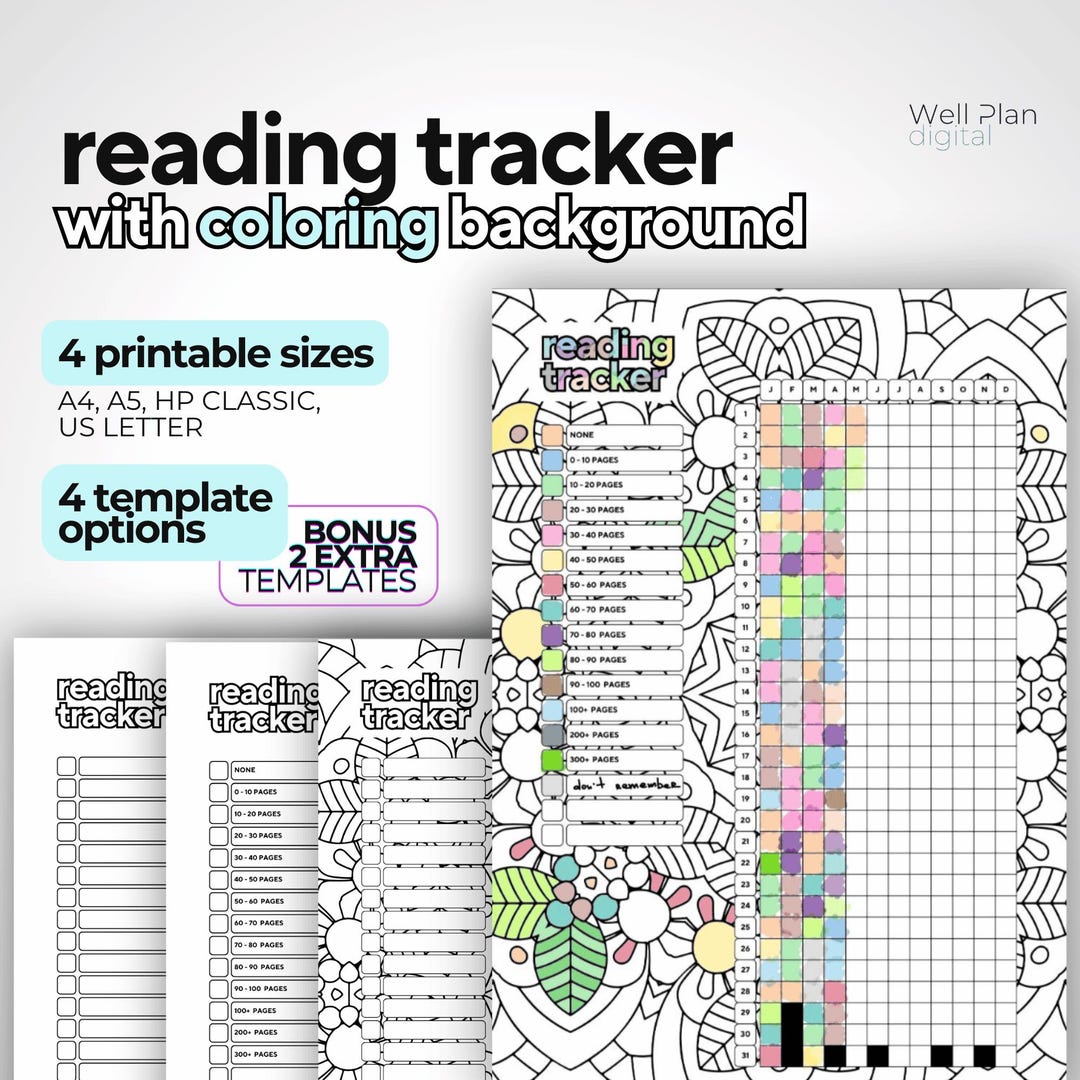 Reading Tracker | PRINTABLE Journal | Coloring Page | Reading Log ...