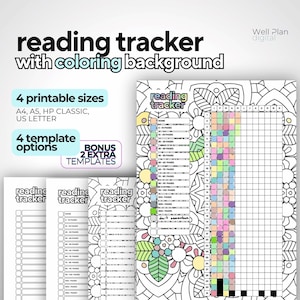 Tracker di lettura / Diario STAMPABILE / Pagina da colorare / Registro di lettura / Fogli da colorare / Tracker delle abitudini / Tracker delle pagine / Pagine del tracker annuale