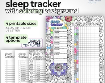 Printable Sleep Tracker: Coloring Journal Page, Yearly Sleep Log, Monthly Sleep (A4/A5/US Letter/HP Classic)