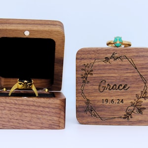 Custom Engraved Wooden Wedding Ring Box, Personalised Walnut Wood Engagement Ring Box, Proposal Ring Box Holder, Engraved Ring Box