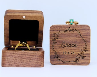 Custom Engraved Wooden Wedding Ring Box, Personalised Walnut Wood Engagement Ring Box, Proposal Ring Box Holder, Engraved Ring Box