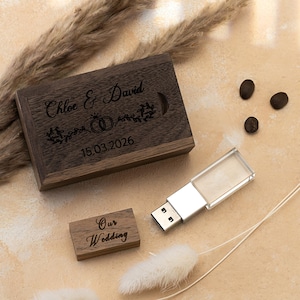 Personalised Wooden USB Drive 3.0 with Natural Maple/Walnut Box: Ideal Gift for Wedding, Anniversary, Photography, Memories Storage,Keepsake