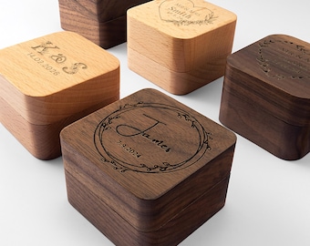 Personalized Walnut Wood Ring Box, Engraved Wedding Ring Box, Anniversary Gift, Proposal Ring Holder, Engagement Ring Box, Custom Ring Box