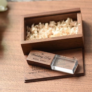 Memoria USB de madera personalizada con caja de arce o nogal natural: regalo perfecto para aniversarios, bodas, fotografías y obsequios corporativos